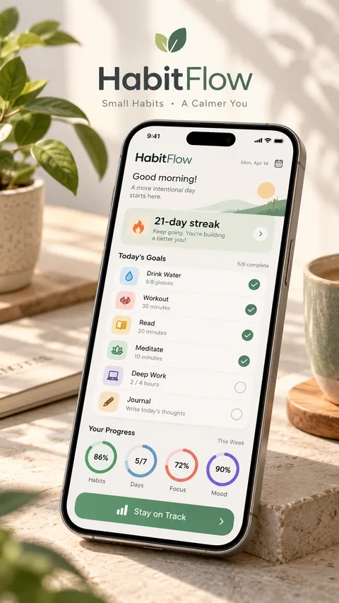 HabitFlow, illustrative app concept