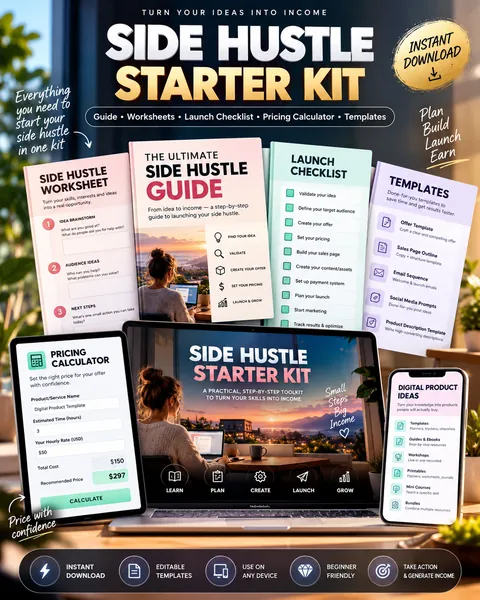 Side Hustle Starter Kit, illustrative toolkit concept
